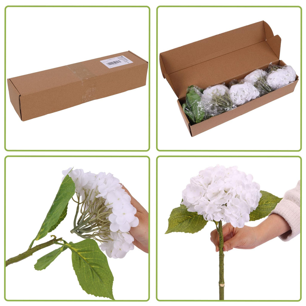 4pcs White Hydrangea Artificial, 21in Real Touch Hydrangeas, Lifelike Fake Hydrangea Flower Decor Party Floral