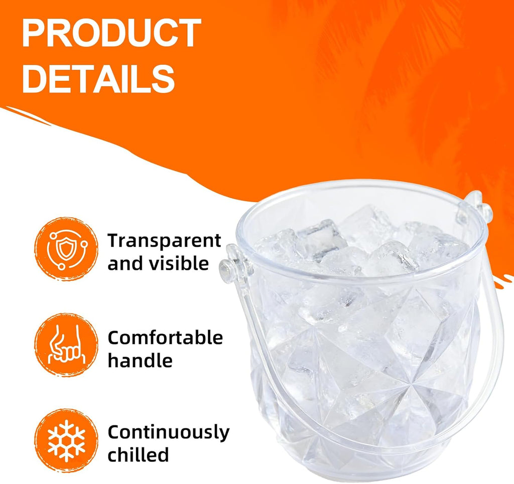 Crystal Ice Bucket with Handle & Tongs-1.1 L Plastic Clear Champagne Ice Buckets for Parties, Beer, Wine, Drinks - Set of 2
