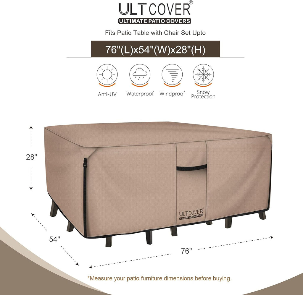 Rectangular Patio Heavy Duty Table Cover - 600D Tough Canvas Waterproof Outdoor Dining Table and Chairs General