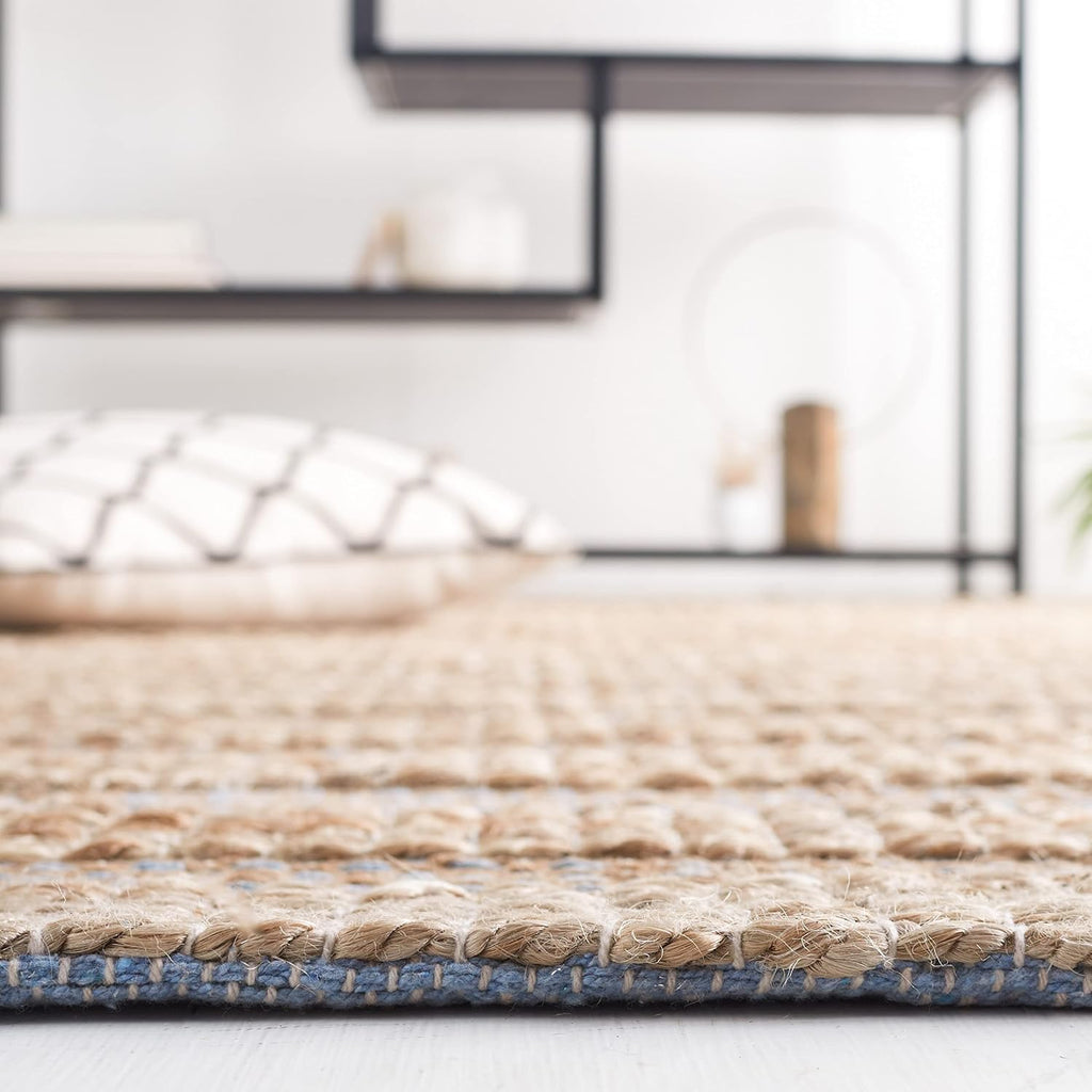 Area Rug - Natural Fiber Collection - Large - Light Blue & Natural, Handmade Jute & Cotton, Boho Farmhouse