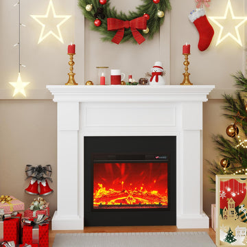 48" Fireplace Heater with Mantel |1400W| 8H Timer|Flame&Temp Remove Control