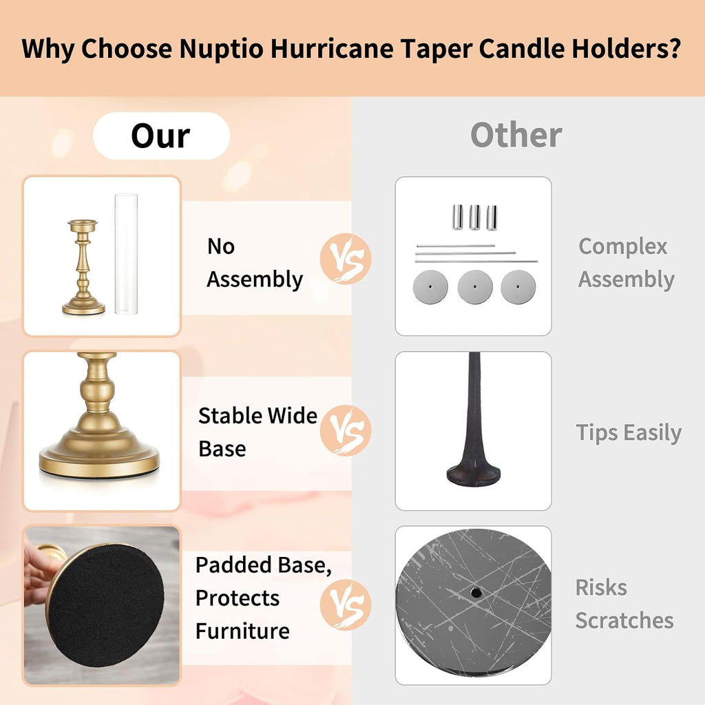 Gold Candlestick Holders Bulk: Set of 6 Tall Hurricane Glass Taper Candleholders - Vintage Candles Stick Stand for