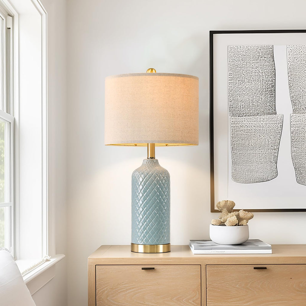 24.25" Table Lamp Modern Ceramic Blue Lamps Bedroom Bedside