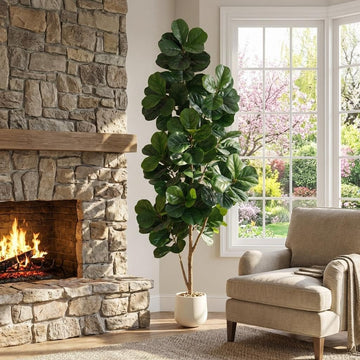 7ft Artificial Fiddle Leaf Fig Tree, 141 Realistic Faux Ficus Lyrata Leaves with 3D Veins, 9in White Ceramic Planter