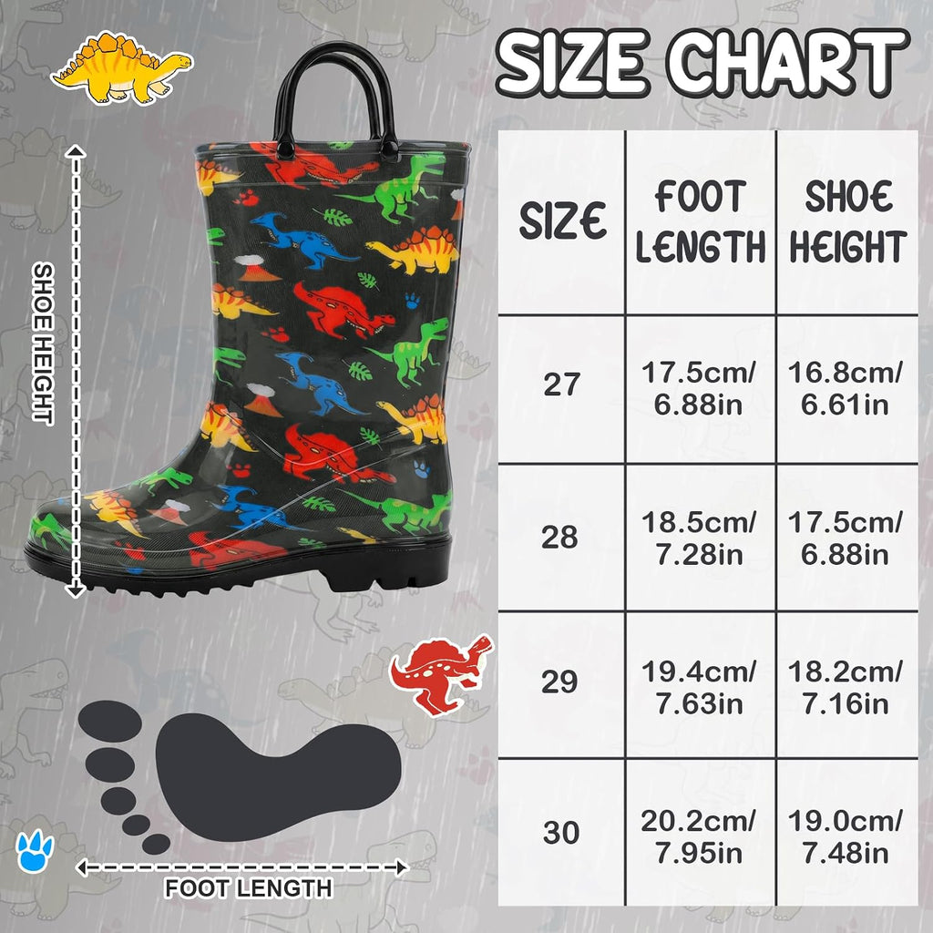 Kids Rain Boots for Boys Rain Boots Dinosaur Shark Rainboots Toddler Boy Waterproof Lightweight Easy-On Handles