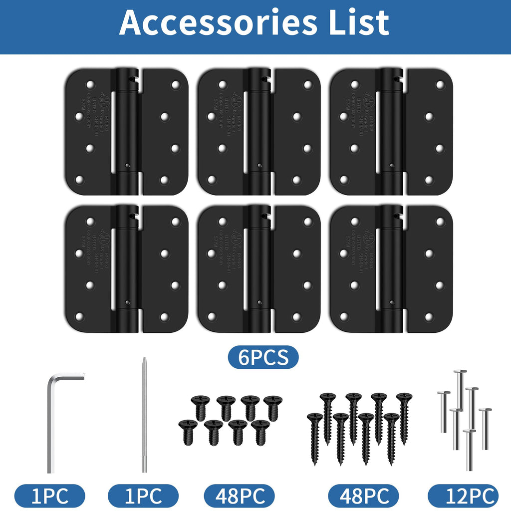 4 Inch Self Closing Door Hinges, 5/8" Radius Corners Spring Loaded Hings