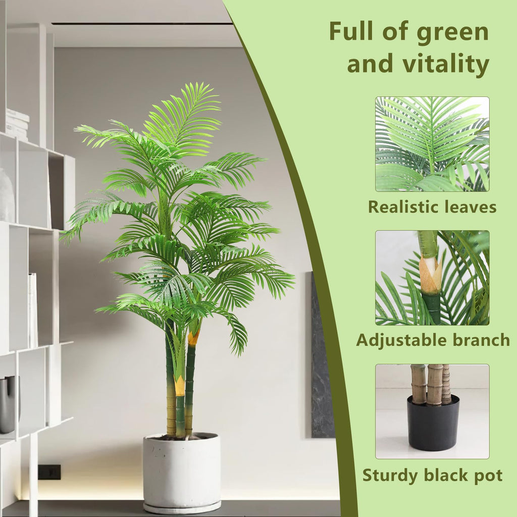 7FT Fake Palm Trees 2pcs, Artificial Golden Cane Palm Tree 84IN, Green Large Tropical Palm Fake Plant in Pot for