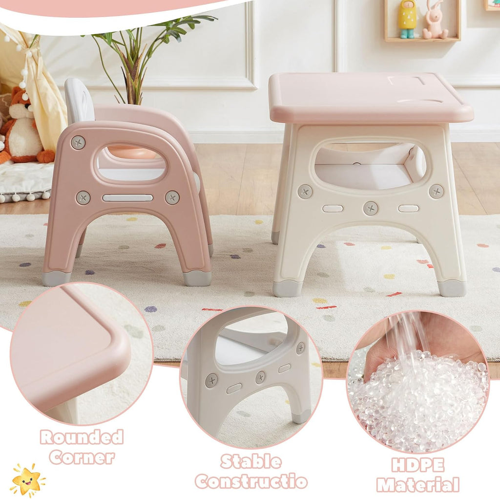 Kids Table and 2 Chairs Set, Large Built-in Storage, Montessori Toddlers Table and Chairs Set, Kids Activity Table