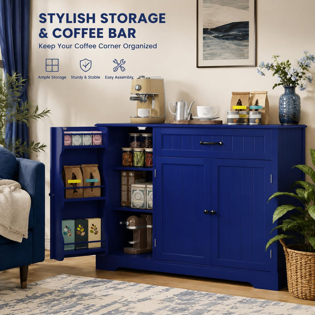 Kitchen Sideboard Buffet Cabinet with Storage, Navy Blue