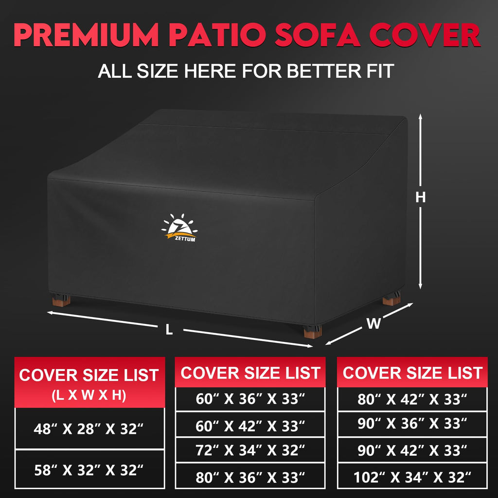 Patio Sofa Cover 80 Inch - 600D Outdoor Couch Cover Furniture Cover Waterproof & Heavy Duty, Large 3-Seater Bench