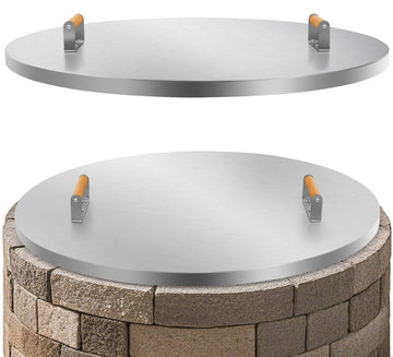 Fire Pit Lid Round 34" - Stainless Steel Firepits Cover with Wooden Handles Firepits, Rust Resistant 1.5mm Fire Pits