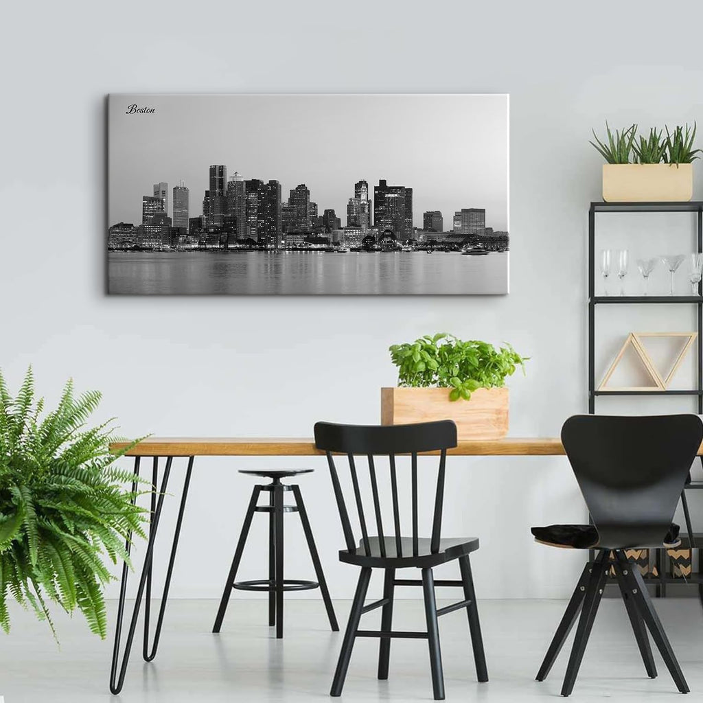 Boston Skyline Wall Art Decor Black and White City Canvas Prints Modern Aesthetic Cityscape Pictures Boston Downtown