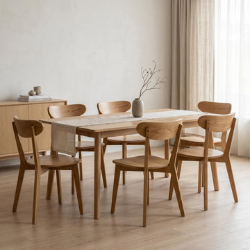 100% Solid Oak Dining Chairs Set of 6, Mid-Century Modern Dining Room Chairs, Wooden Kitchen Chairs with Curved