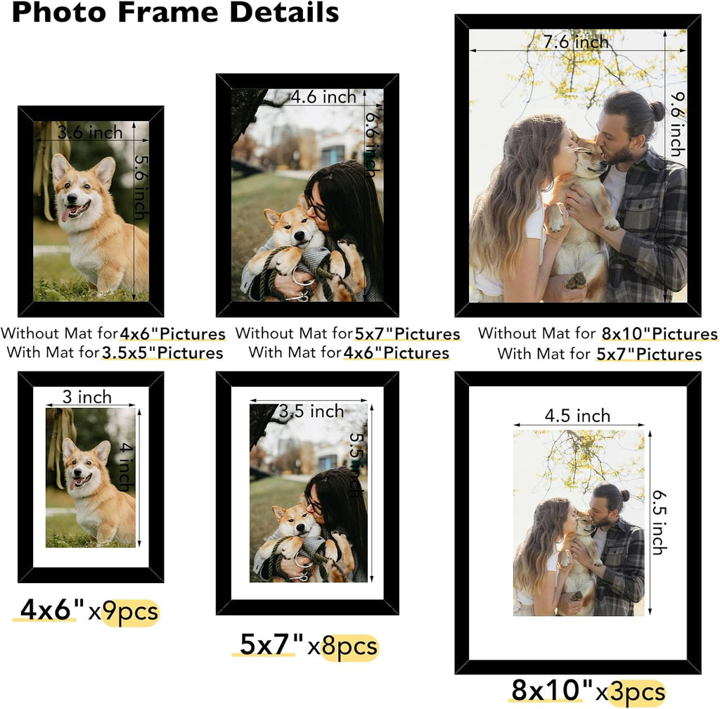 20 Packs Picture Frames Collage Wall Decor for Wall Hanging or Tabletop Display, Gallery Wall Frame Set for Family