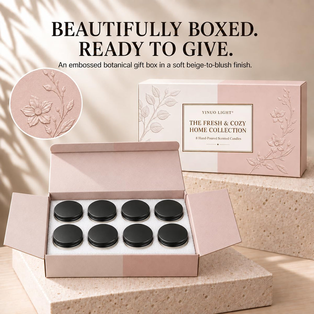 Scented Candles Gift Set 8-Piece, Soy Candles in Frosted Glass, Fresh by Day, Cozy by Night - Eight 3.5 oz Soy Candles