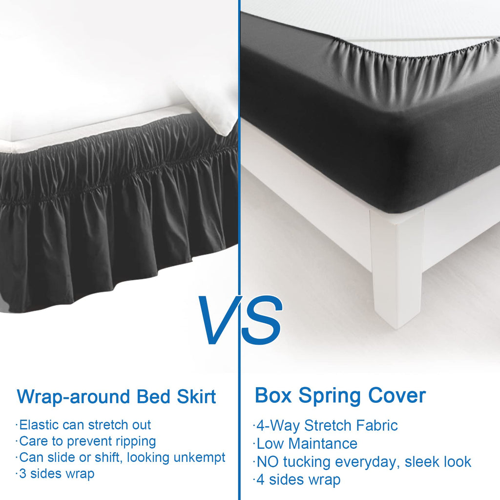 Box Spring Cover King Size Bed Skirts Wrap 4 Side, Black