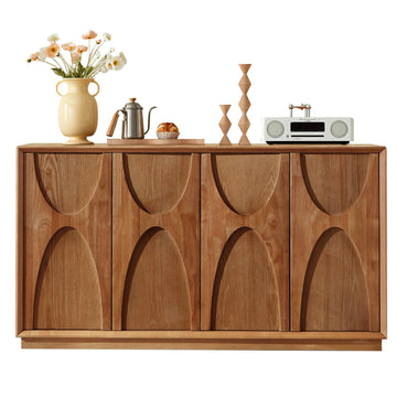 59" Sideboard Buffet Cabinet, Mid-Century Credenza Light Brown