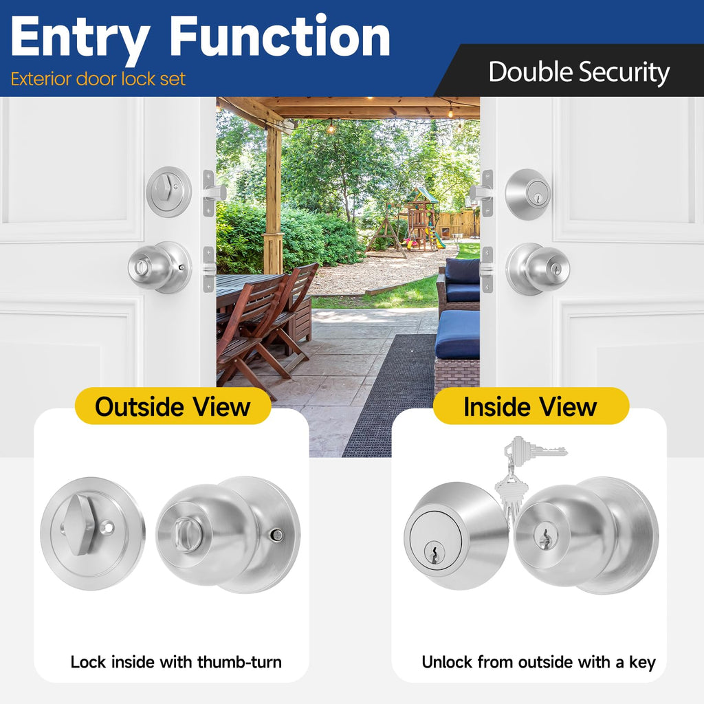 Keyed Same Exterior Door Lock Set, Front Door Lock Set, Satin Nickel, 4Pack