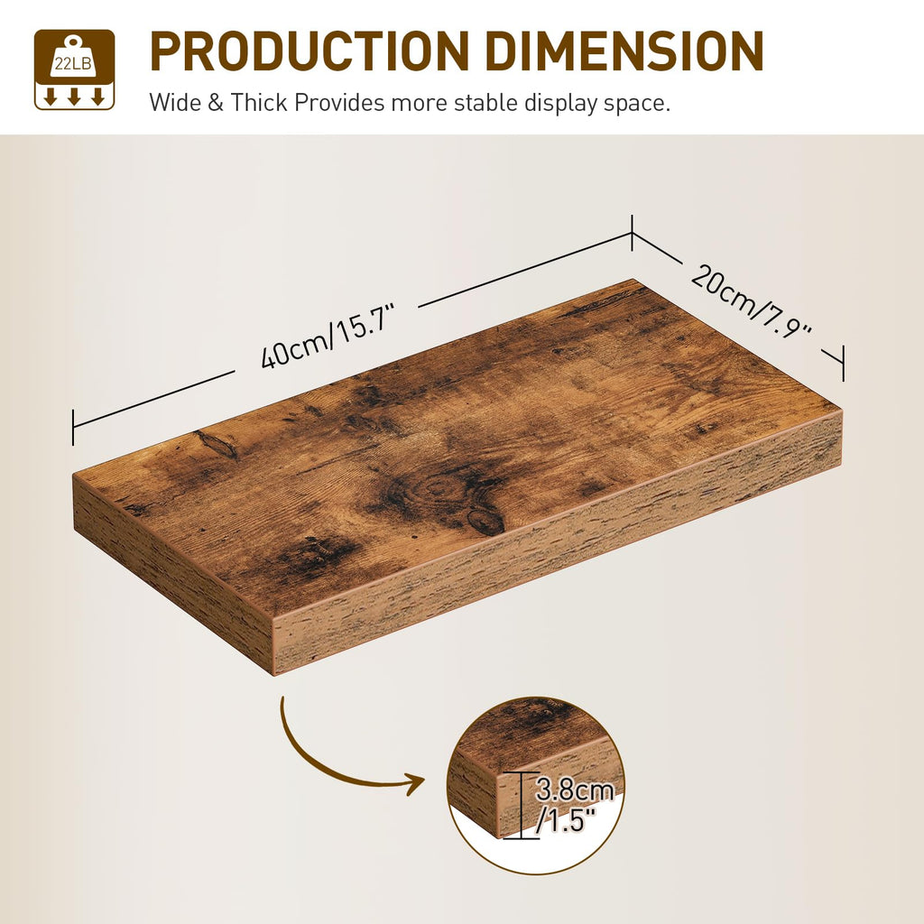 Floating Shelves for Wall, 1.5" Thick Wall Shelf Set of 3 with Invisible Brackets, 15.7L x 7.9W Hanging Shelves