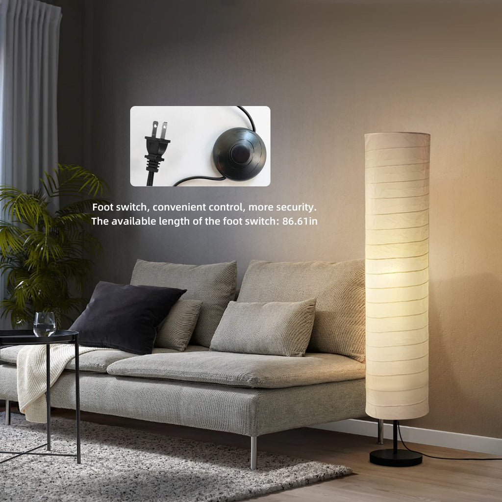 Modern Floor Lamp, Paper Tall Standing Lamp with Shade, White