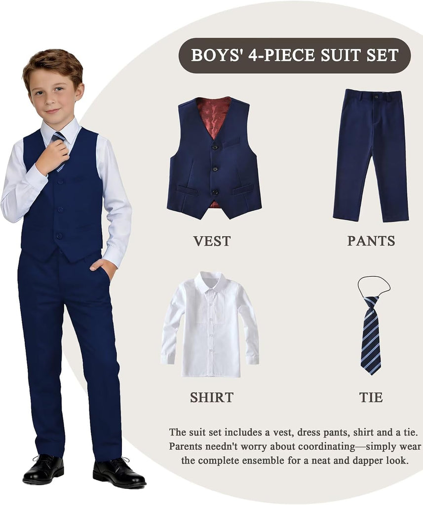 Boys Suit piece Kids Dress Vest Pants Shirt Tie Set Dress Clothes