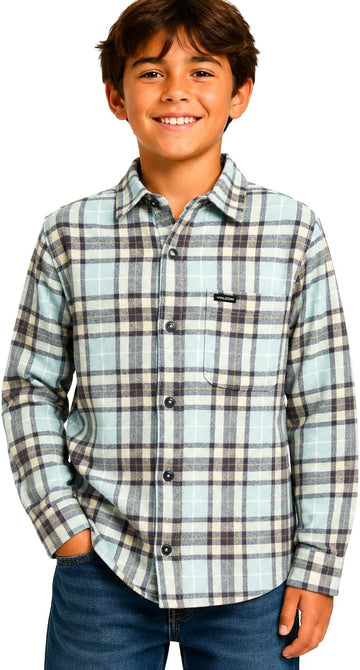 Boys Button Down Shirt - Long Sleeve Plaid Collared Shirt for Boys