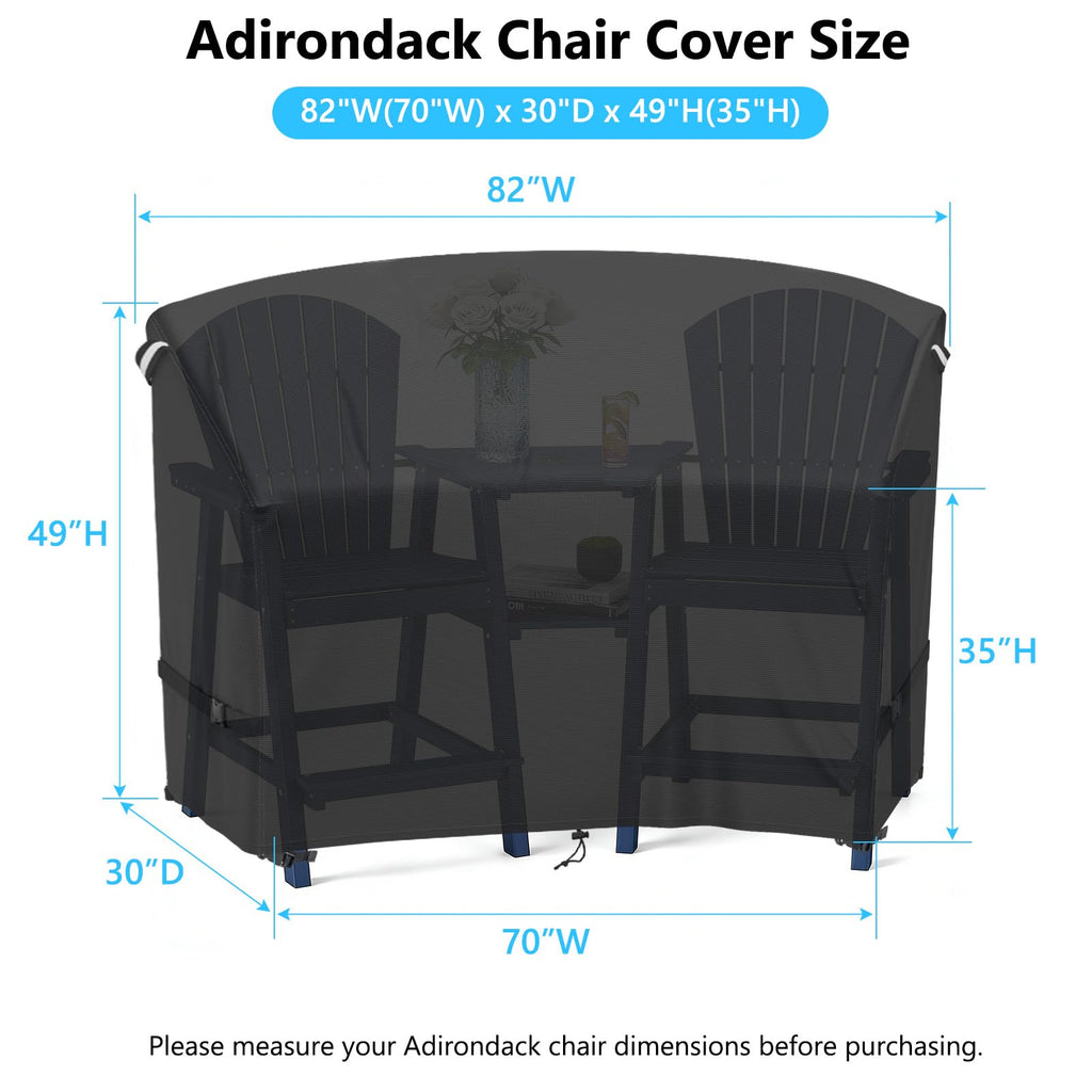 Adirondack Chair Cover, Outdoor Waterproof Cover for Tall Adirondack Chair Set of 2 with Table, Black Waterproof Oxford