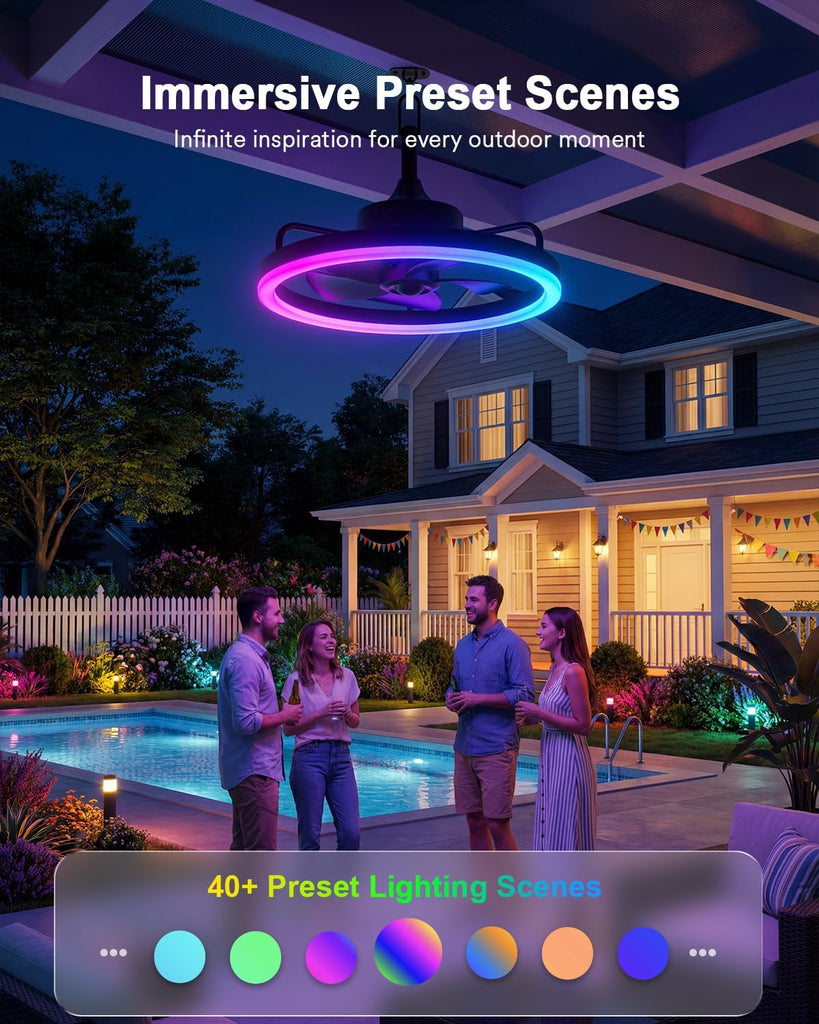 Smart Outdoor Ceiling Fans with RGBAI Lights , Wi-Fi Bluetooth Connect, Work with Alexa Google