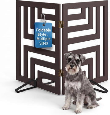 Dog Gate Wooden 360° Foldable 24 Inch Height Freestanding Pet Safety Gate with 2 Metals Stands for Puppy Indoor House