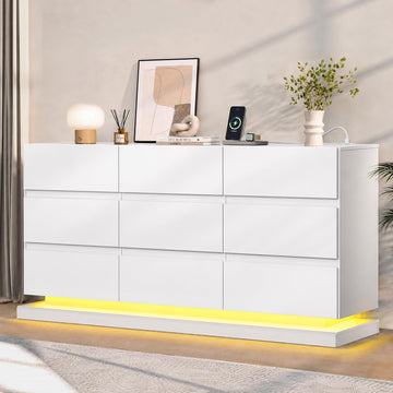9 Drawer Dresser with LED Light, Dresser with Charging Station