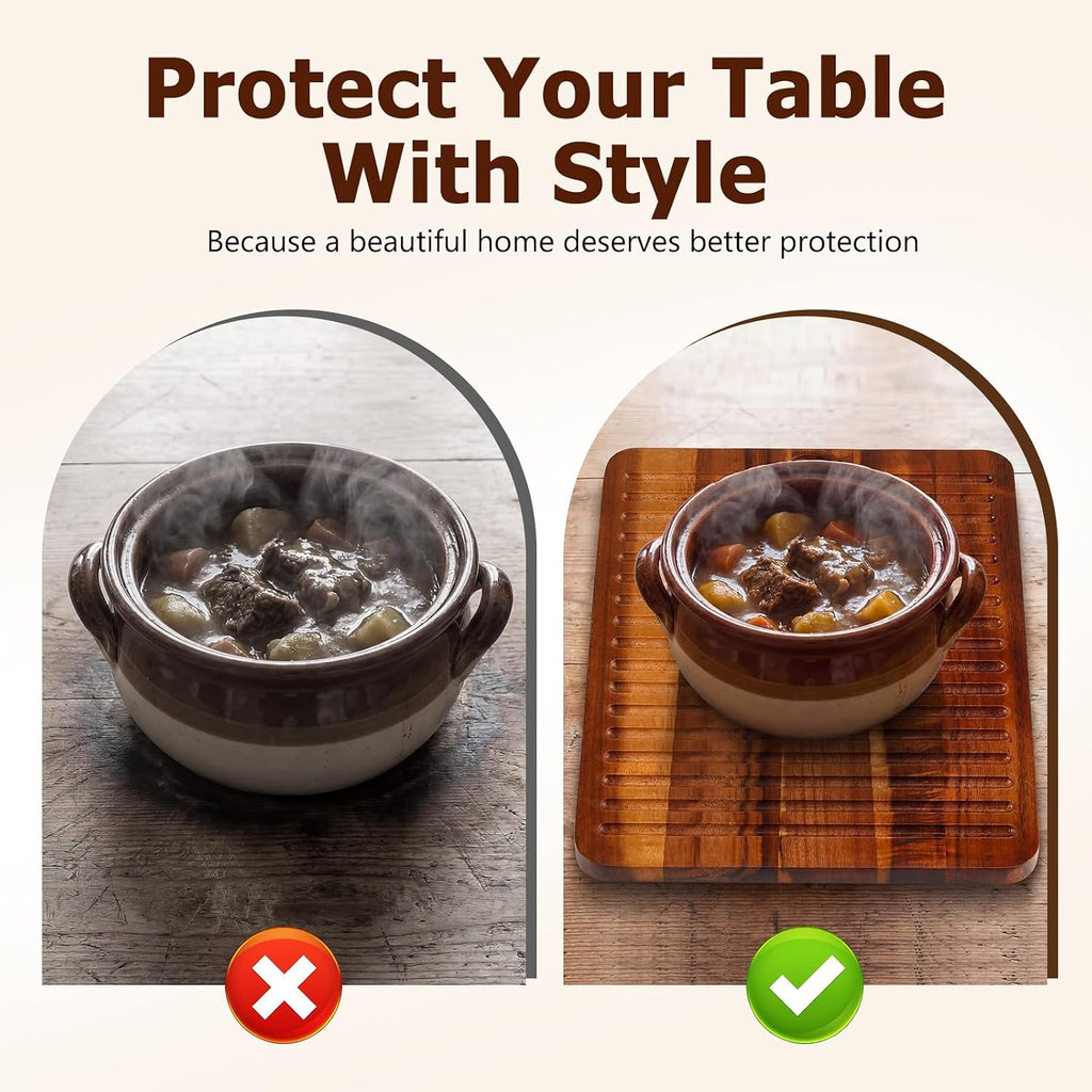 12 x 9 Inches Acacia Wood Trivet Mat Thicken Wooden Hot Pads Trivets Heat Resistant Non Slip Pads for Table