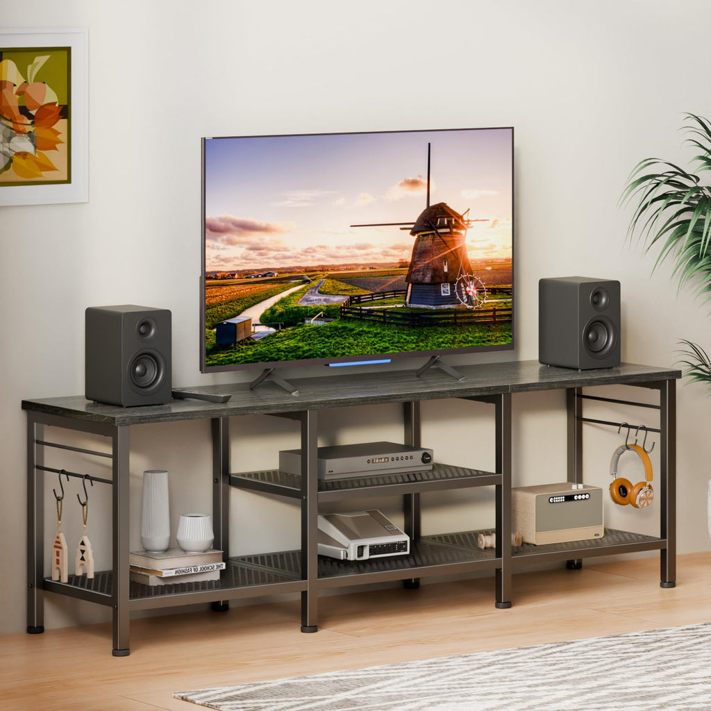 55 Inch TV Stand, Entertainment Center with Shelves, Black Oak