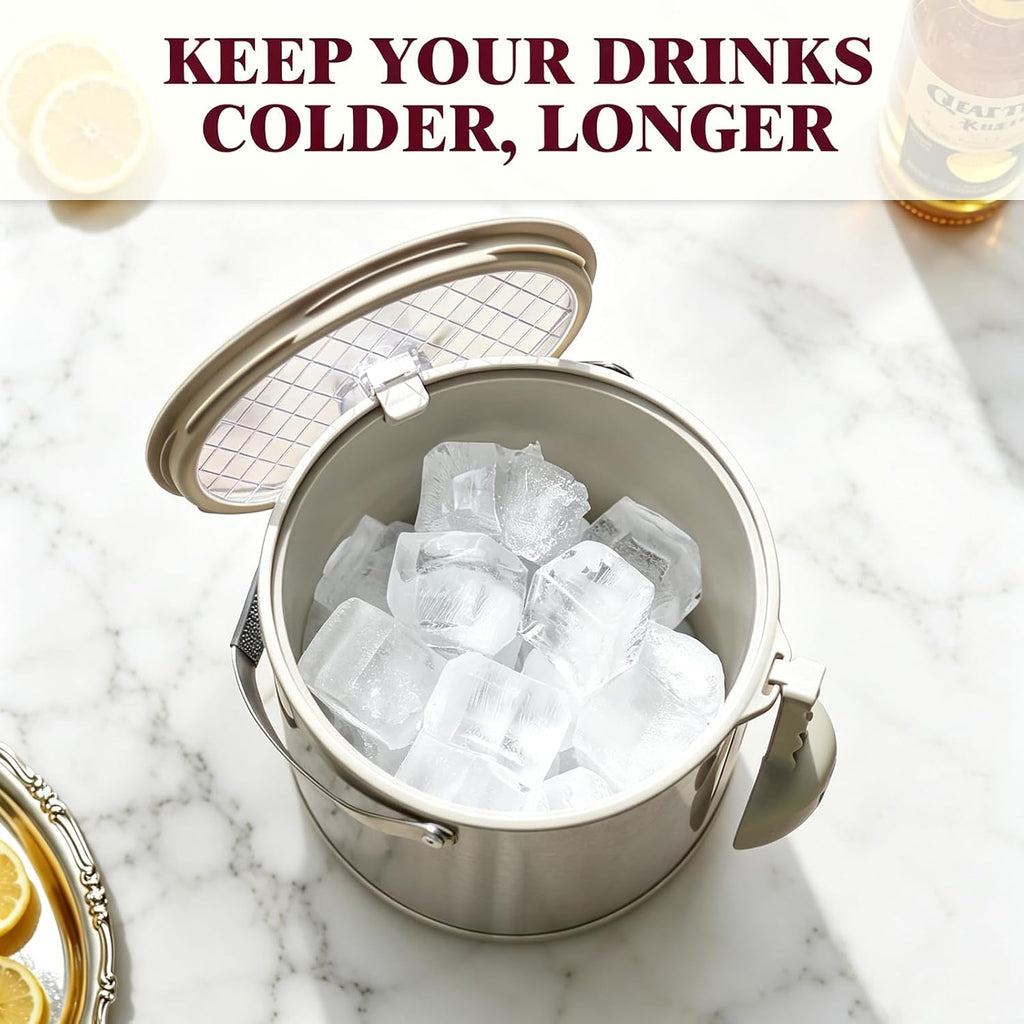 6.8L/7QT Large Insulated Ice Bucket with Lid & Scoop, Keeps Frozen Longer