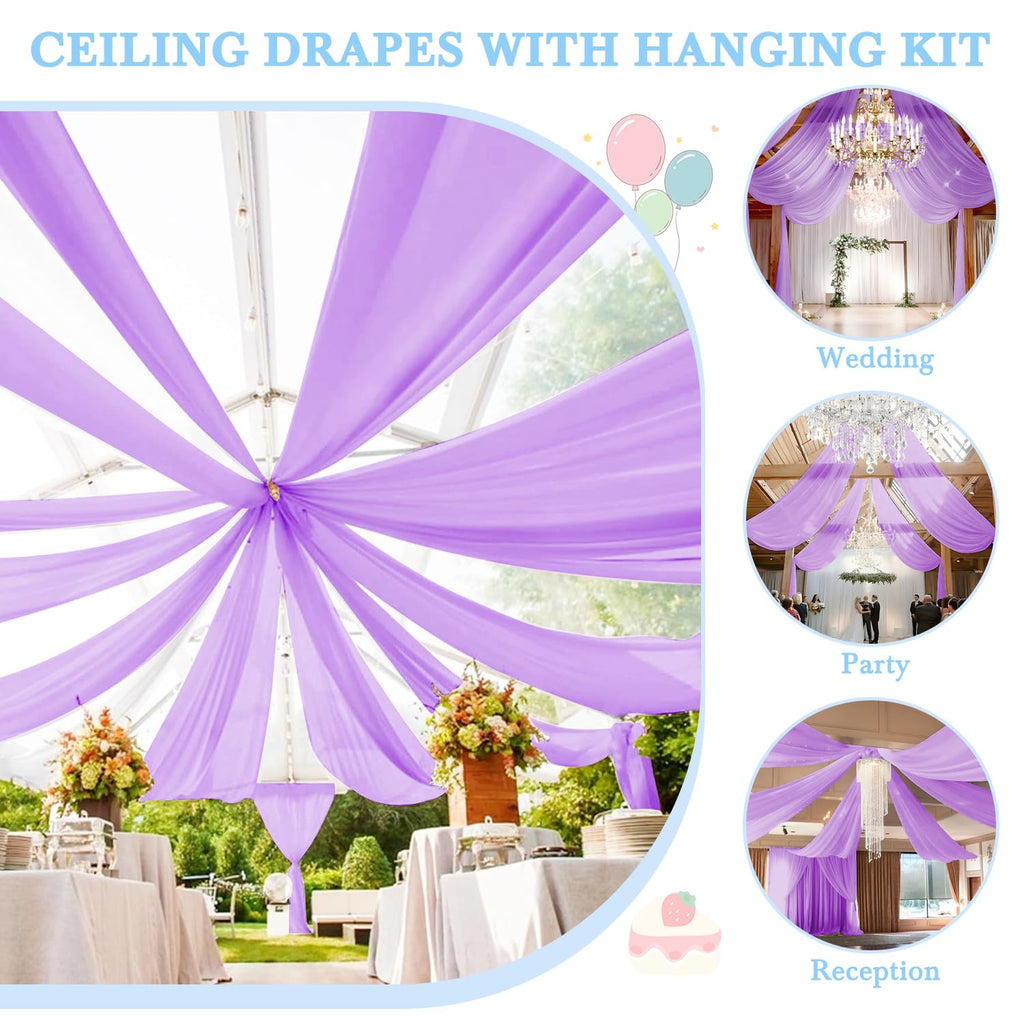 Ceiling Drapes Hanging Kit with Chiffon Wedding Ceiling Drapes Lavender Arch Draping Fabric Sheer Chiffon Wedding