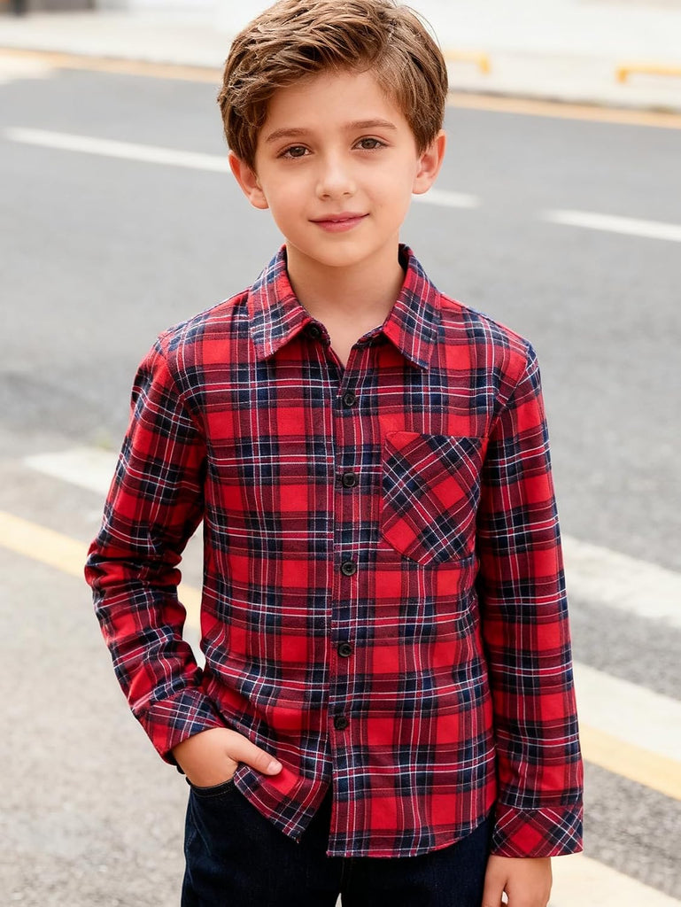 Boys Flannel Shirts Kids Long Sleeve Plaid Tops Casual Button Down Shirt Western Plaid Jacket