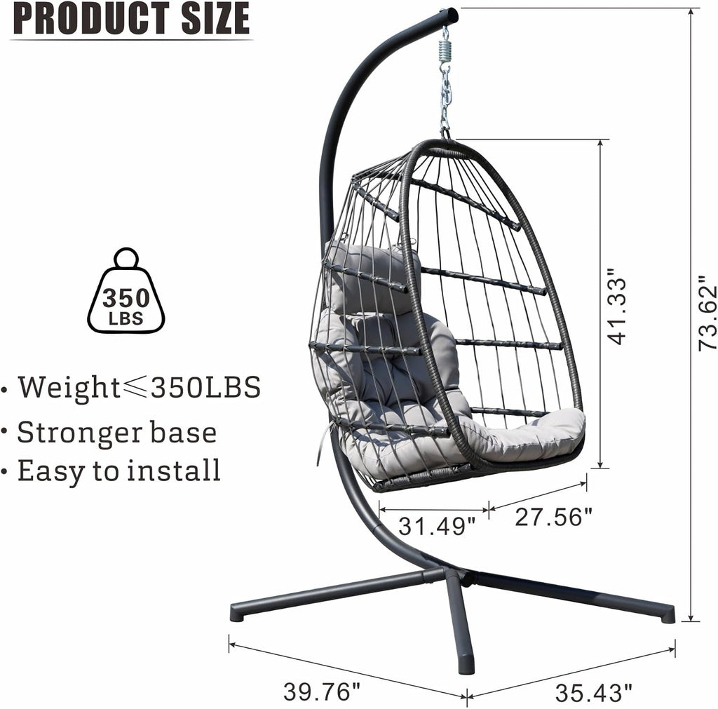 Egg Swing Chair with Stand, Outdoor Hanging Egg Chair with Cushion /Porch/Balcony/Indoor (Light Gray)