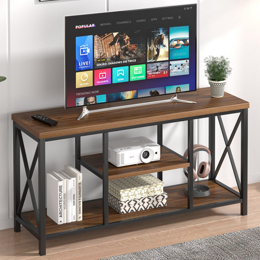 Modern Entertainment Center for TVs up to 55 Inch, Rustic Wood Television Stands, Industrial TV Console and TV
