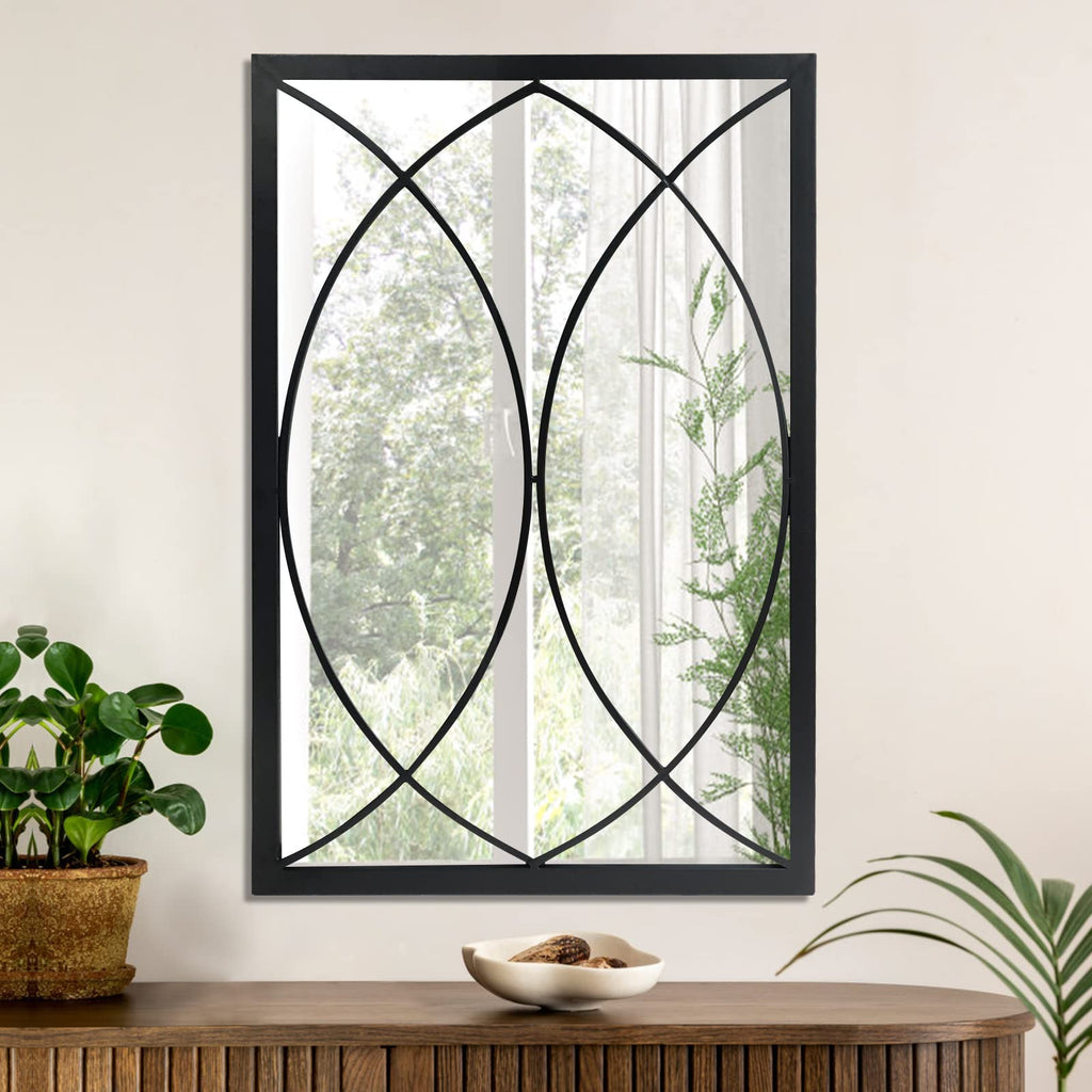 Black Rectangle Wall Mirror, Farmhouse Decorative Mirror, Fireplace, Accent Wall Decor (Black2, 30'' x 20'')