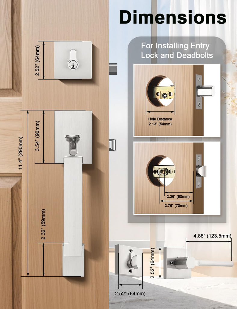 Satin Nickel Front Door Handle and Deadbolt Set for Entry Door