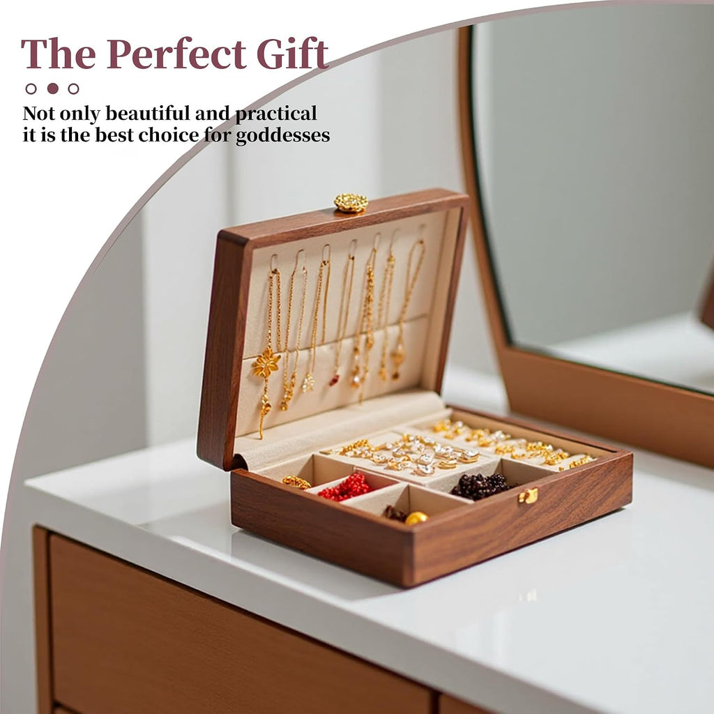 Small Jewelry Box Walnut Wood Jewelry Organizers and Storage for Women