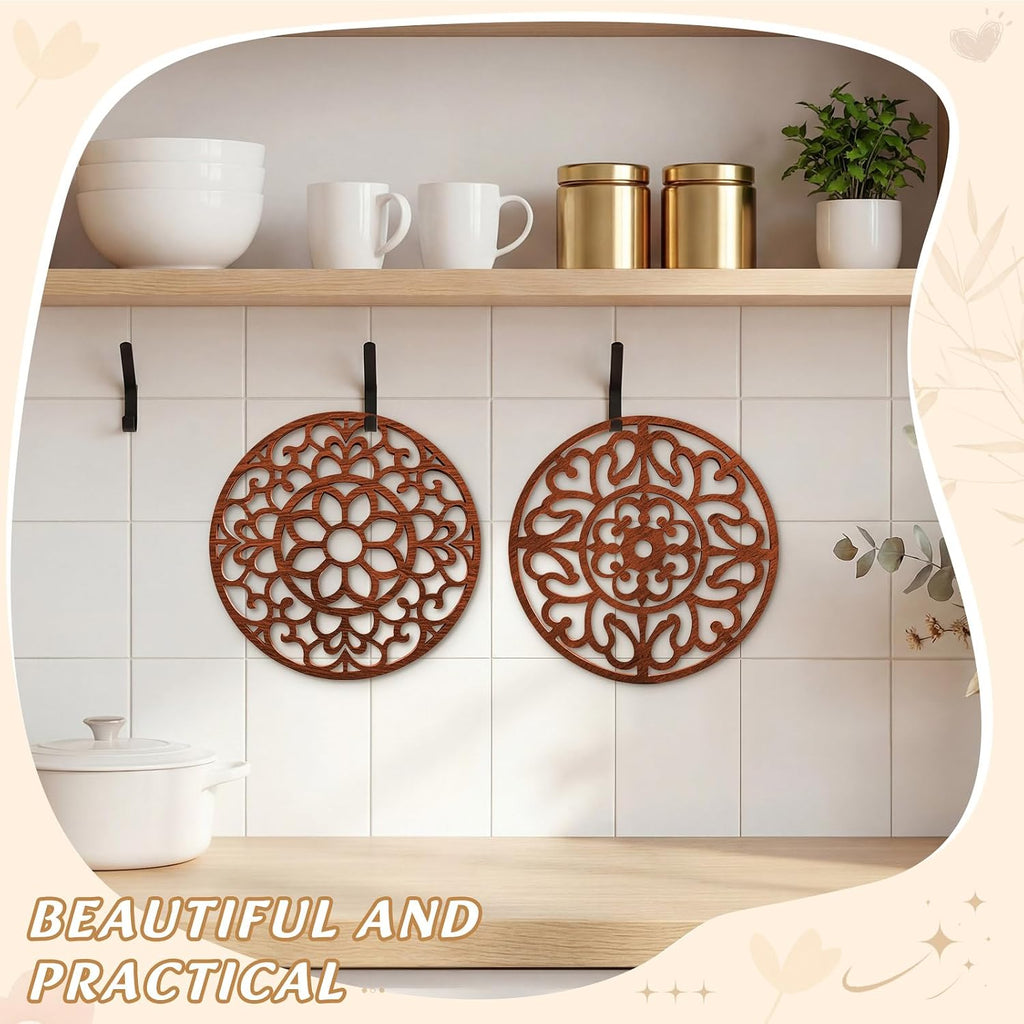 Bamboo Trivet Mat for Hot Dishes, 7.9 Inches Round Pot Holders Non Slip Coaster for Hot Dishes Pot Bowl Teapot - Set of 2