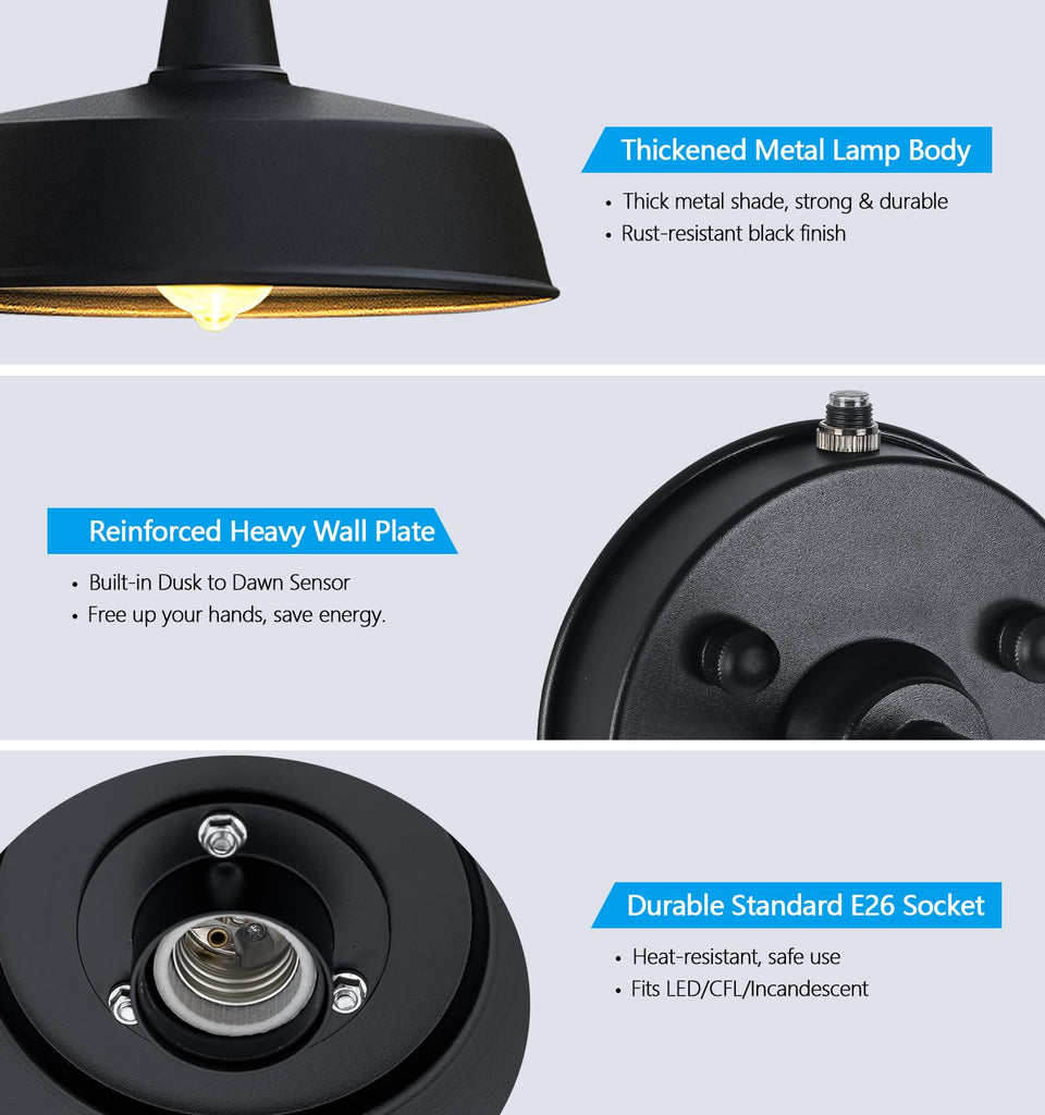18" Large Outdoor Gooseneck Barn Lights, Dusk to Dawn, 2-Pack