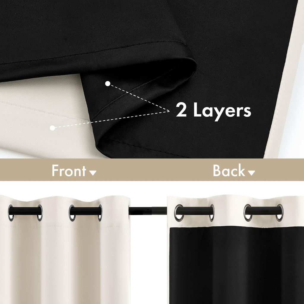 Cream 100% Blackout Curtains for Bedroom 96 Inch Long, 2 Layers Thermal Insulated Black Out Window Curtains with