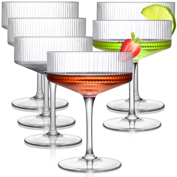 Ribbed Coupe Glasses Set of 6, Crystal Handmade Vintage Martini & Cocktail Glasses, Perfect for Dessert, Cocktail