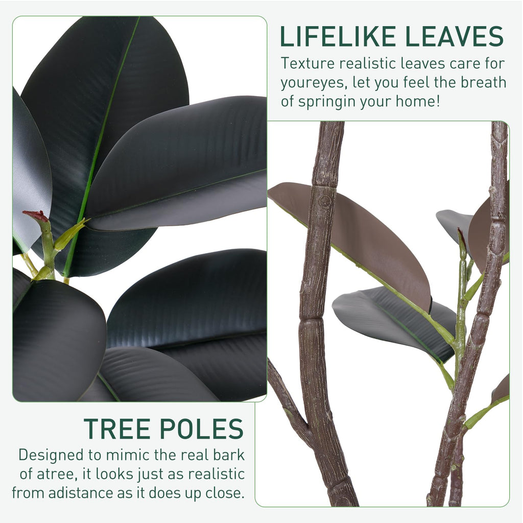 Artificial Rubber Tree Plant -5FT Faux Plants Indoor with Planter, Tall Fake Trees Lifelike Branches & Foliage, Large
