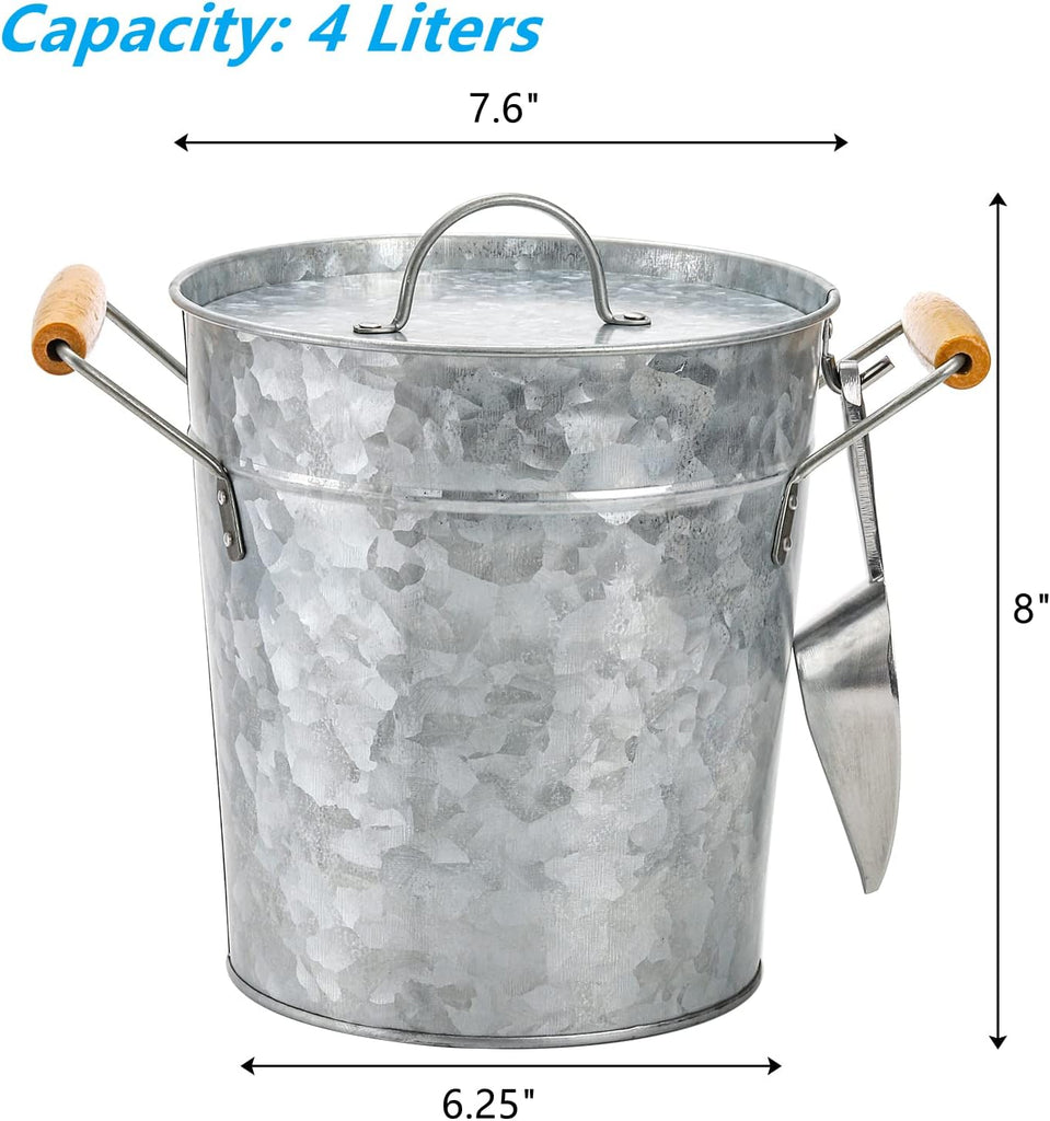 Farmhouse 4 Liter Ice Bucket with Lid, Galvanized Metal Beverage Tub with Scoop and Handles, Drink and Wine Chiller