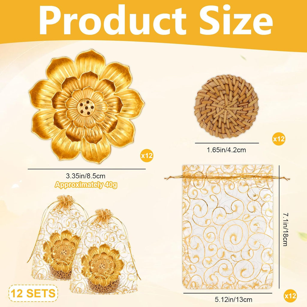 Set Lotus Incense Holder with Golden Lotus Accents for Diwali Return Gifts(3.15 in), Indian Pooja Return Gifts - Set of 12