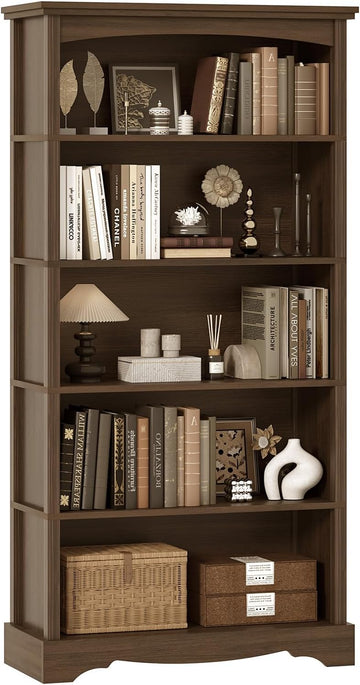 5-Tier Wooden Bookshelf, 31.5" W x 65" H ×9.9" D Bookshelf with Storage