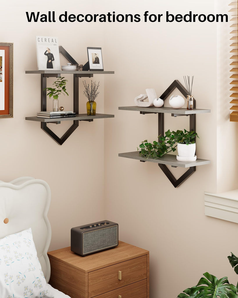 Floating Wall Shelves, Set of 2 Decorative Geometric Shelf Decor