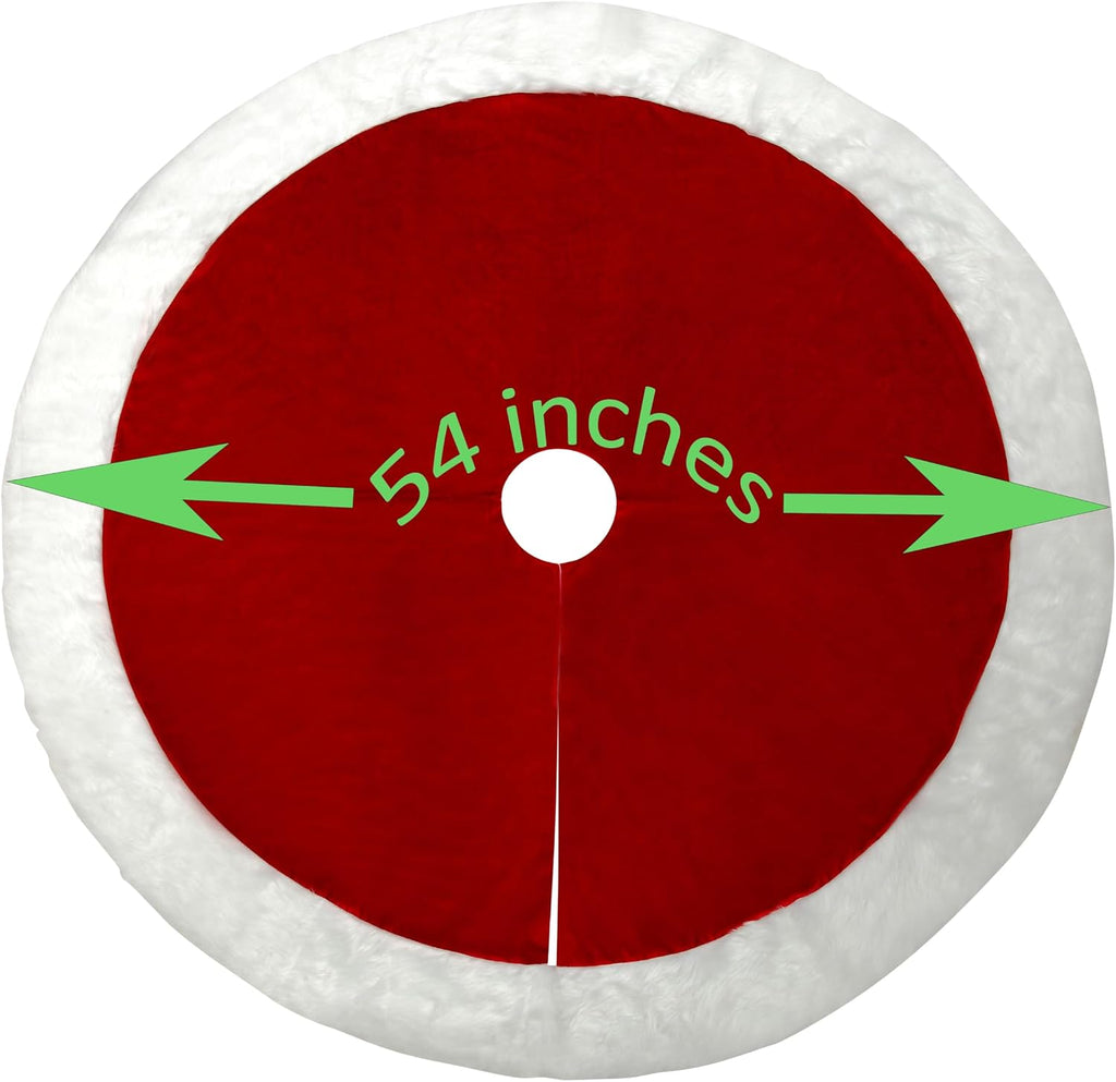 54 Inch Diameter Large Dark Red Velvet Tree Skirt with Hi-Pile White Border - Classic Extra Large Size Plush